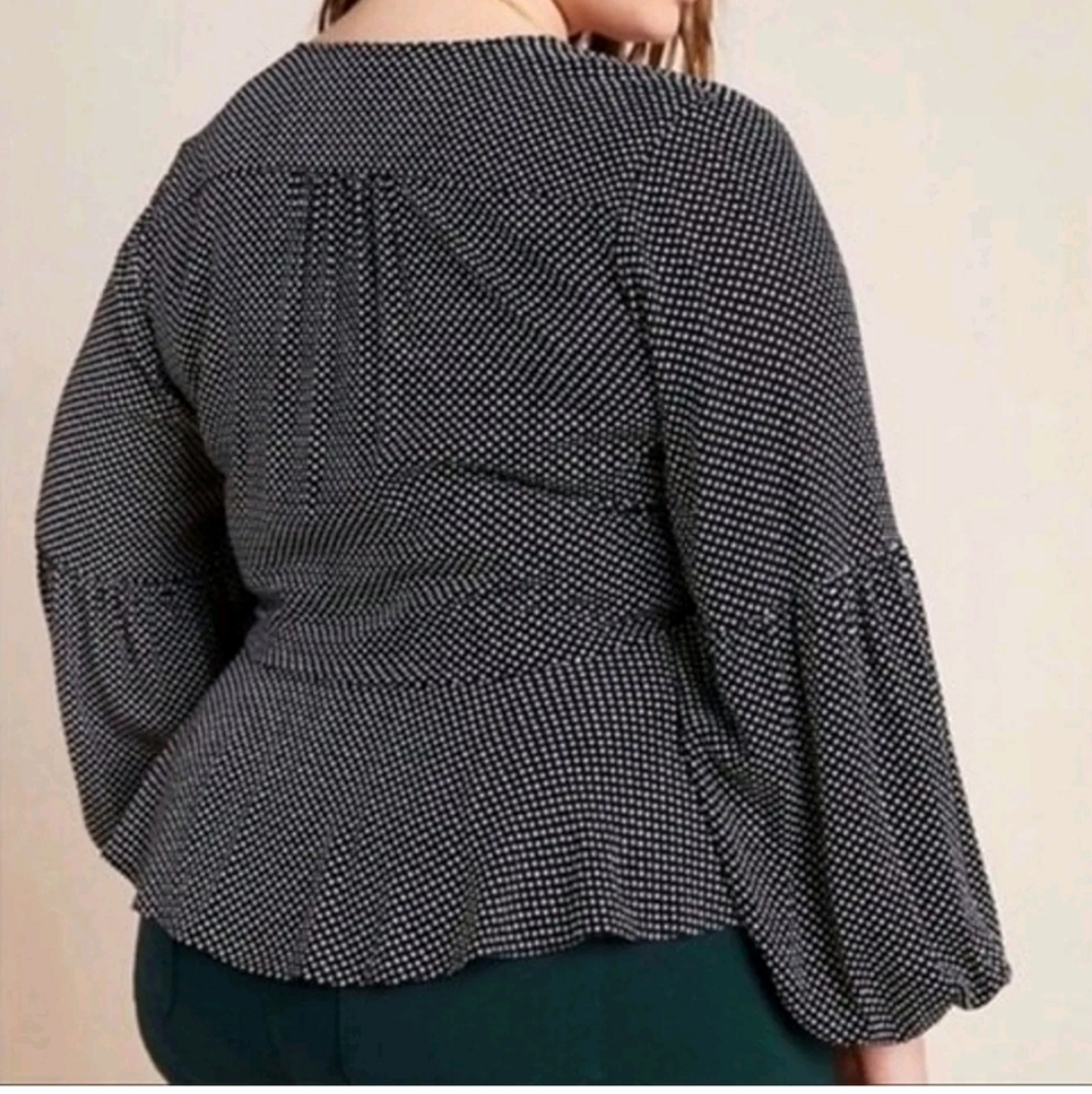 Maeve by Anthropologie polka dot Ingrid Balloon sleeve wrap peplum blou… - Picture 2 of 16